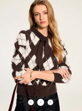 NWT Commense Bow Neck Argyle Pattern Knit Cardigan Sz XS